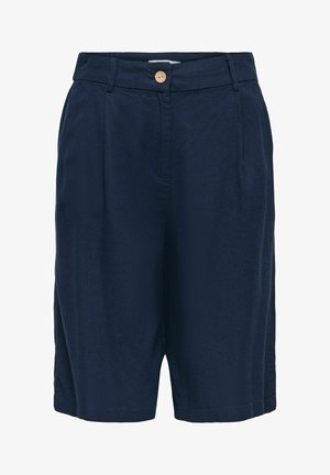 Tumesinised põlvikuni püksid vöökõrvarõngastega, ees nööpkinnitusega ja kohandatud lõikega.