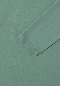 Vaaleanvihreä T-paita, jossa on sileä, teksturoitu kangas. Ominaisuuksiin kuuluu pyöreä kaula-aukko ja ommellut hihansuut, jotka näkyvät hienona heather-kuviointina.