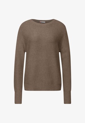 Maglione marrone lavorato a maglia con scollo rotondo, maniche lunghe e polsini e orlo a costine. Texture morbida con un taglio comodo.