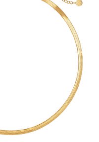 Gouden slangenketting, met gladde, in elkaar grijpende schakels, een slank ontwerp en een verstelbare sluiting met een ronde hanger.