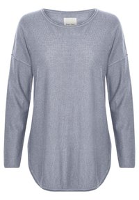 Maglione grigio chiaro a maniche lunghe con scollatura rotonda, vestibilità comoda, cuciture laterali e una consistenza morbida. L'etichetta riporta "Part Two."