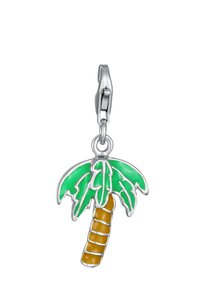 SIlverpalmtree charm med gröna blad och en brun stam, med emaljdetaljer och en kräftklor för fäste.