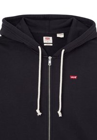 Zwarte zip-up hoodie van katoen met een zachte textuur, voorzien van een witte trekkoord en een klein rood Levi's logo op de borst.
