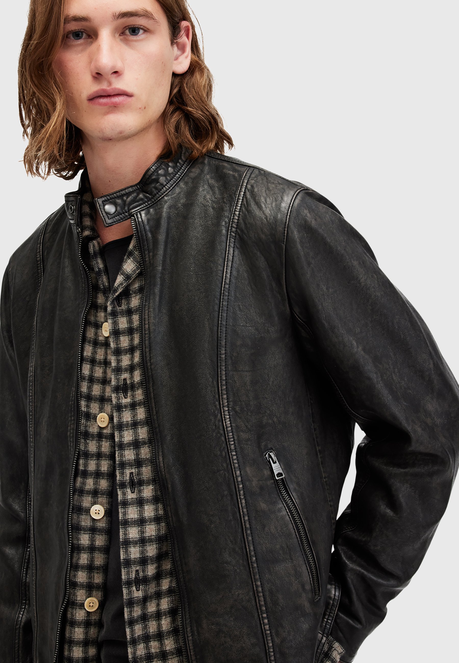AllSaints MURPHY - Leather jacket - vintage black/anthracite