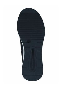 Semelle de chaussure en caoutchouc noir avec des rainures texturées, dotée d'une pointe ronde et d'une découpe centrale pour une meilleure adhérence ; design global slim et léger.