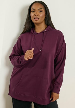 Sudadera burdeos con un corte relajado, capucha con cordón y bolsillo tipo canguro en el frente, fabricada con un tejido suave. Presenta puños y dobladillo acanalados.