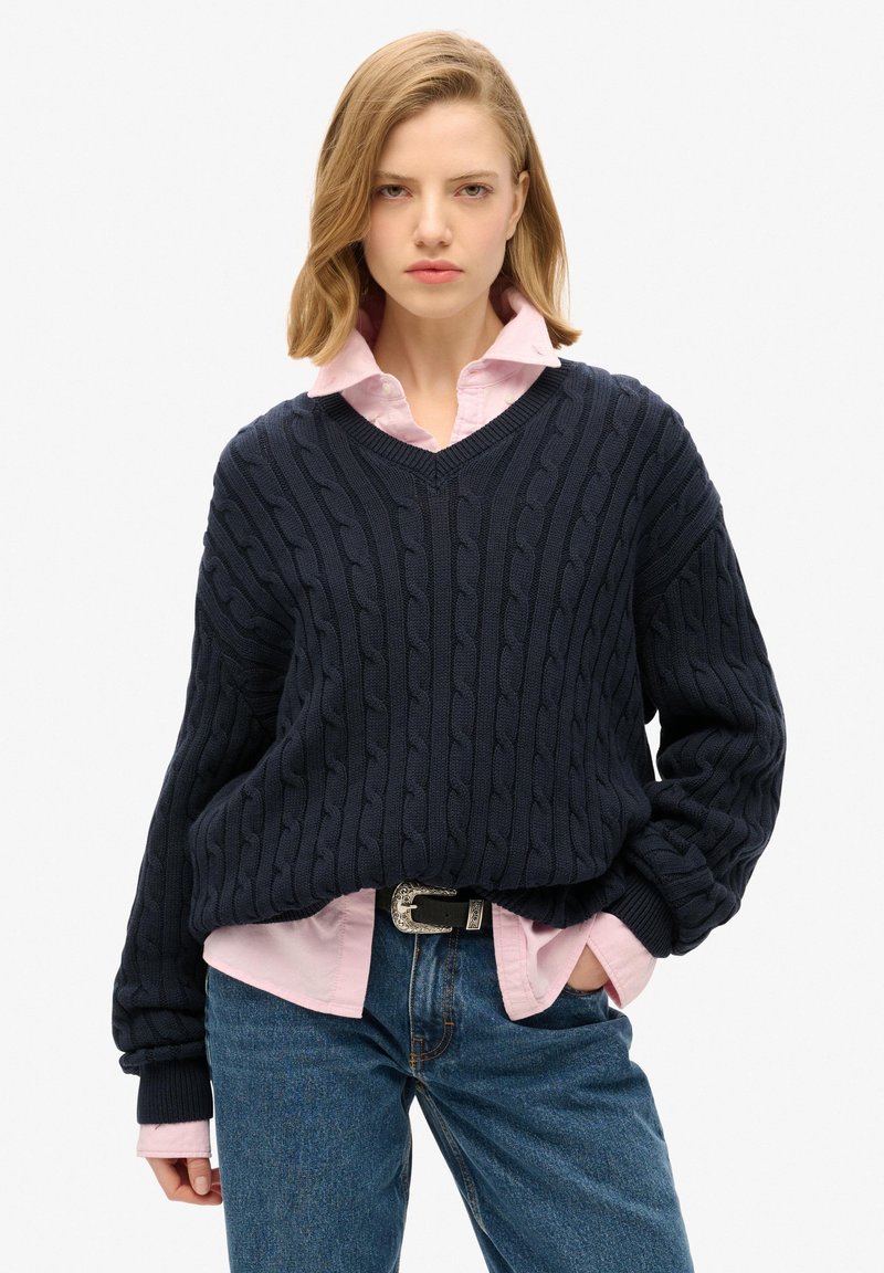 Superdry & Co V NECK CABLE - Jersey de punto - eclipse navy
