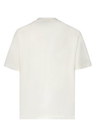 Camiseta blanca lisa de manga corta mostrada desde atrás con cuello redondo y sin patrones ni logotipos visibles.