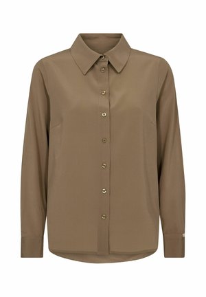 Barna, hosszú ujjú ing sima anyagból, hegyes gallérral, arany gombos gombolós elülső résszel és egyetlen mellzsebbel.