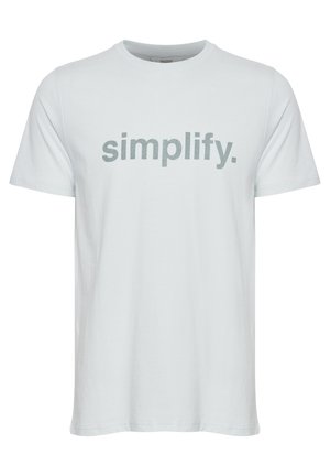 Light gray cotton t-shirt with short sleeves and a round neckline, featuring the word "simplify." in bold, dark gray text on the front.