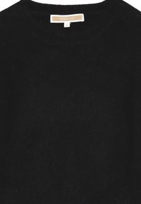 Maglione in lana nera con scollatura rotonda, morbido al tatto e orlo a coste. Presenta un'etichetta con il marchio "Kocca" e la taglia 10.