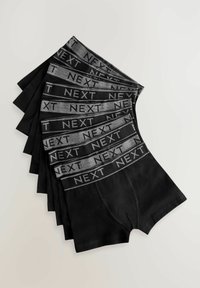 Balíček čiernych boxerských šortiek so sivými elastickými pásmi s logom "NEXT". Materiál je hladký s priliehavým strihom.