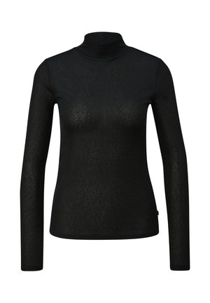 Czarny sweter z golfem, z długimi rękawami, prążkowaną fakturą, lekką tkaniną i dopasowanym krojem. Miękka i prosta robota.