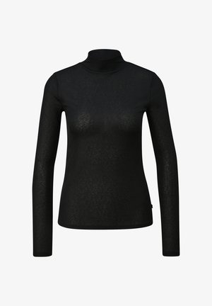 Czarny sweter z golfem, z długimi rękawami, prążkowaną fakturą, lekką tkaniną i dopasowanym krojem. Miękka i prosta robota.