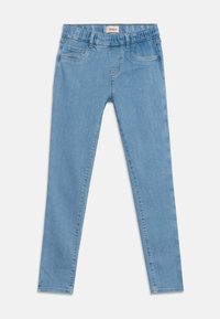 Φωτεινό γαλάζιο τζιν στενής γραμμής με ελαστική μέση, μπροστινές και μικρές τσέπες, και ετικέτα μάρκας "ONLY" στην εσωτερική πίσω μέση.