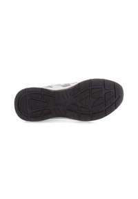Sole of a white and gray athletic shoe with black rubber outsole featuring grooves and "Gabor" brand name.
