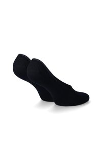 Czarne skarpetki no-show o gładkiej fakturze, zaokrąglonym palcu i niskim kroju, idealne do dyskretnego noszenia z różnym obuwiem.