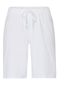 Witte katoenen shorts met een elastische tailleband en verstelbaar trekkoord. Eenvoudig ontwerp, knielang, gladde textuur.