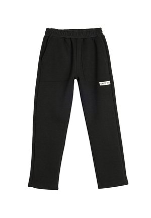 Zwarte sweatpants met een elastische tailleband, twee zijzakken en een label met "ENJOY 90's" aan de zijkant. Soepele stofstructuur.