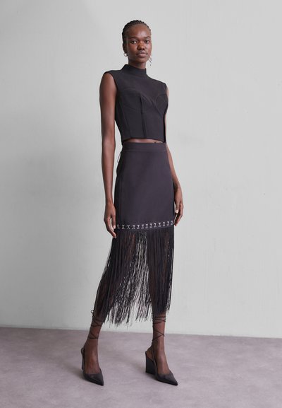 ROKH FRINGE DETAILED LONG SKIRT - Pliiatsseelik - black