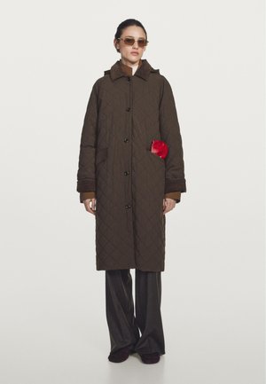 Massimo Dutti LONG WITH CORDUROY DETAIL - Winter coat - mottled dark brown