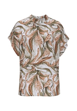 KURZARM - Bluse - khaki-rostbraun bedruckt