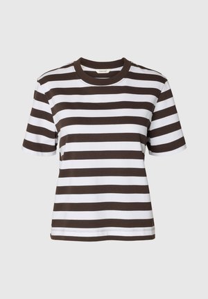 Selected, SLWESSENTIAL - T-Shirt print - delicioso stripes bright white - wide