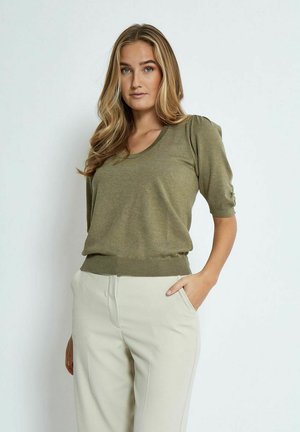 PAM SCOOP NECK - T-shirt basic - gothic olive melange