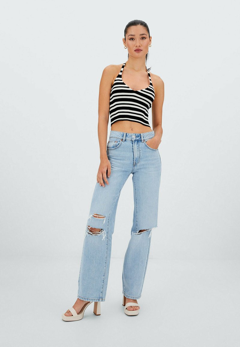 Damen T-Shirts | Stradivarius GESTREIFTES NECKHOLDER Top black/schwarz - OR14999 Damen T-Shirts | Stradivarius GESTREIFTES NECKHOLDER Top black/schwarz - OR14999