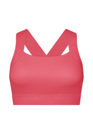 Racerback sportbeha in felroze, gemaakt van glad, rekbaar materiaal. Voorzien van brede bandjes met logo-accenten en een aansluitend ontwerp.