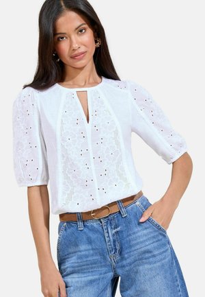 REGULAR FIT - BRODERIE PUFF SLEEVE - Print T-shirt - white