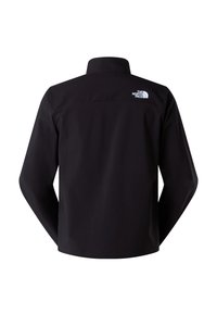 Μαύρο μαλακό μπουφάν με ψηλό γιακά, που διαθέτει μικρό λευκό λογότυπο στο πάνω μέρος της πλάτης. Λεπτή υφή και εφαρμοστό κόψιμο.