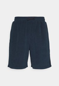 Marineblauwe shorts van zachte stof, met een elastische tailleband, trekkoorddetails en een relaxte pasvorm met zijnaad.