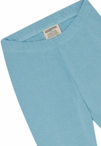Lichtblauwe katoenen leggings met een geribbelde textuur en een elastische tailleband. Etiket genaaid in de tailleband. Geen zichtbare patronen of metalen onderdelen.