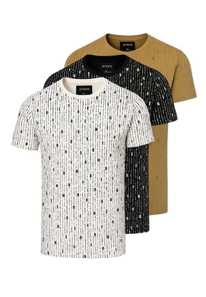SET OF 3 - Camiseta estampada - black cream dark olive