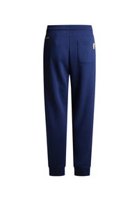 Marineblaue Jogginghose mit geripptem Bund, elastischen Bündchen an den Knöcheln und einer einzigen Gesäßtasche, die ein kleines Logodetail am Bund aufweist.
