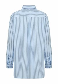 Lichtblauw gestreept overhemd, lange mouwen, knoopmanchetten, comfortabele pasvorm, achterpand met inzetstuk, rechte zoom, zachte textuur.