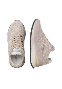 Sneaker beige con tomaia testurizzata, dettagli in suede, accenti crema e una resistente suola in gomma nera. Presentano lacci e colletto imbottito.
