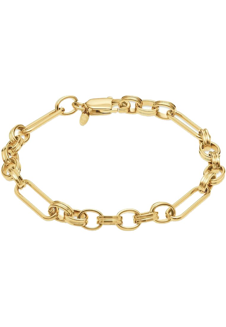 Bracelet Doré Avec Pendentif Feuille - Perles En Pierre - Occasion Vintage