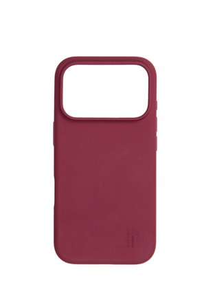 Mørkerød silikone smartphone-etui med stort rektangulært kamerahul og små sideknapper på hvid baggrund.