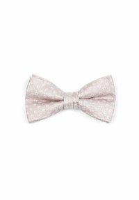 Seidene, pinkfarbene Fliege mit strukturiertem Finish, die kleine weiße Blumenmuster und ein zentrales Band zur Anpassung aufweist.