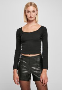 Urban Classics SHORT RIB WIDE V NECK LONGSLEEVE - Hosszú ujjú felső - black