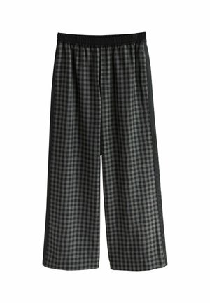 Next, TALL FIT - CONTRAST WAISTBAND WIDE LEG TROUSERS - Trousers - black grey gingham