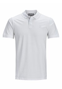 Polo blanc en coton, avec un col, une patte de boutonnage à deux boutons et un logo subtil sur la poitrine. Manches courtes avec des poignets côtelés.