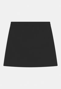 Černá áčková sukně s elastickým pasem, hladký materiál a jednoduchý design na bílém pozadí.