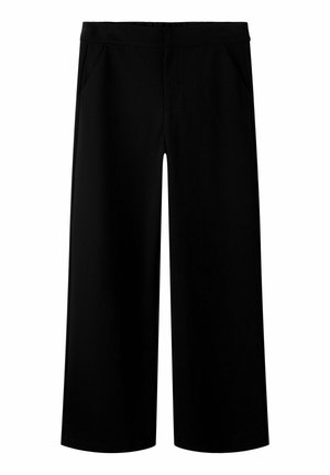 Pantalon noir à jambes larges avec taille haute et poches latérales, conçu pour une coupe ample et confortable.