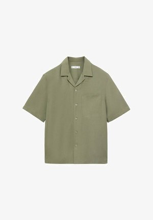 Korte mouwen button-up shirt in olijfgroen. Gemaakt van lichte stof, met een borstzak en een camp collar ontwerp.
