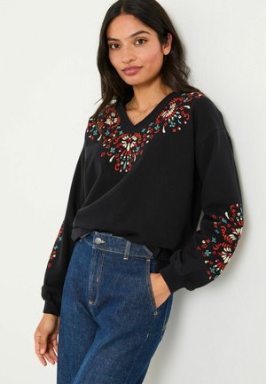 REGULAR FIT - EMBROIDERED V NECK  - Strickpullover - black