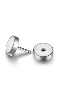 Metal beslag sæt med en rund base og en cylindrisk skrue. Finishen er poleret sølv, med en glat overflade og ingen synlige mønstre.