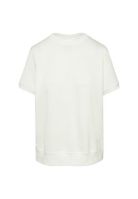 Light beige short-sleeve t-shirt made of soft cotton, featuring a classic crew neckline and a relaxed fit with ribbed hem detailing.